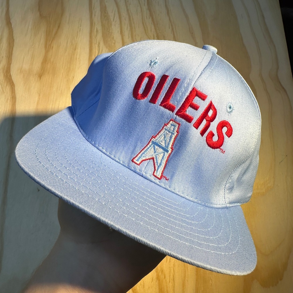 Vintage Houston Oilers Team NFL AJD Snapback Hat Light Blue Green Underbrim OSFM